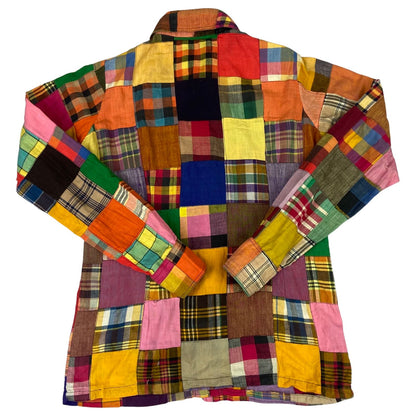 Vintage 70s Patchwork Multicolour Handwoven Check Blouse 8 10 S