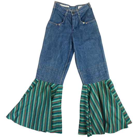 Vintage 90s Light Wash Denim Flared Geometric Pattern Jeans XS 4 6 W26L32