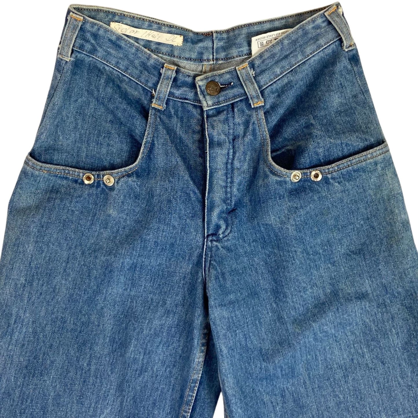 Vintage 90s Light Wash Denim Flared Geometric Pattern Jeans XS 4 6 W26L32