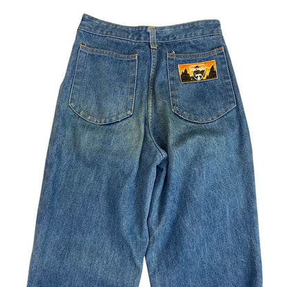 Vintage 90s Light Wash Denim Flared Geometric Pattern Jeans XS 4 6 W26L32