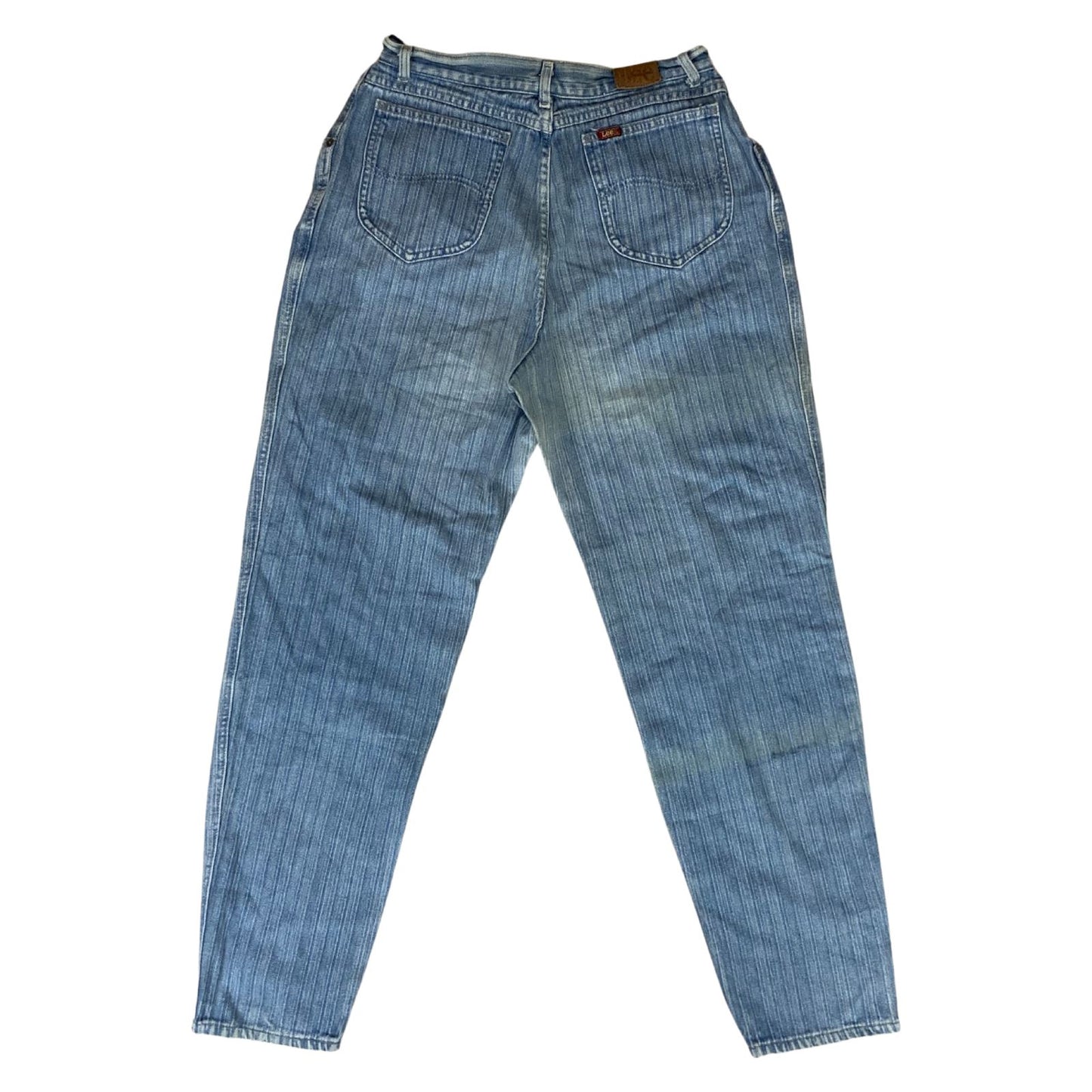 VTG USA UNION MADE LEE HERRINGBONE STRIPE DENIM HIGH WAIST JEANS WORKWEAR 29W 31