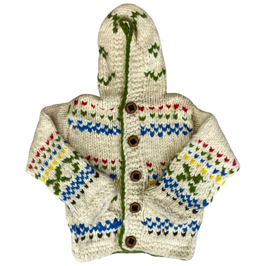 VTG KIDS CHILD NATIVE CANADIAN COWICHAN INDIAN HAND KNIT CARDIGAN ROCKABILLY 28”