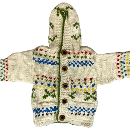 VTG KIDS CHILD NATIVE CANADIAN COWICHAN INDIAN HAND KNIT CARDIGAN ROCKABILLY 28”