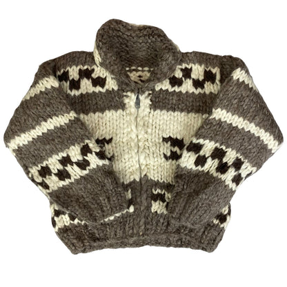 VTG KIDS CHILD NATIVE CANADIAN COWICHAN INDIAN HAND KNIT CARDIGAN ROCKABILLY 32”