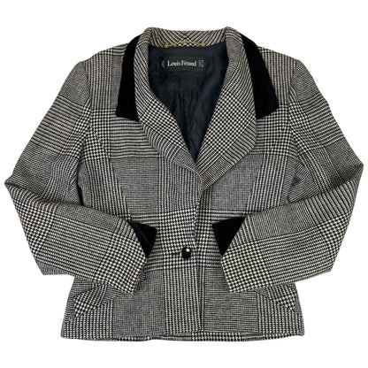 Vintage 90s Black White Louis Feraud Dogtooth Patterned Button Up Blazer M 12/14