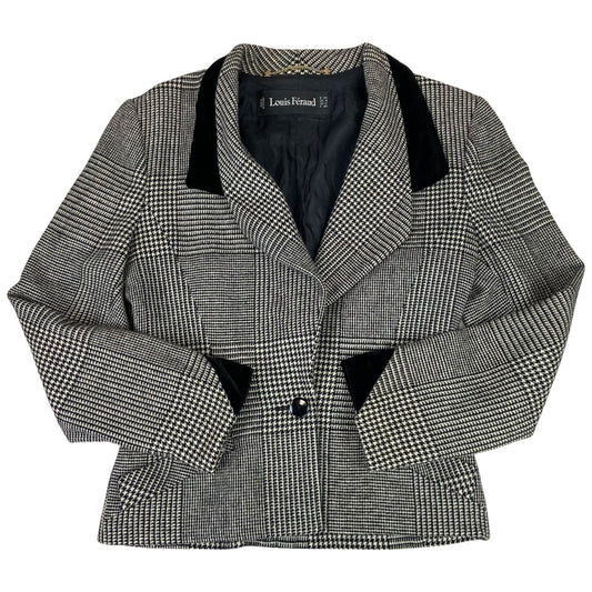Vintage 90s Black White Louis Feraud Dogtooth Patterned Button Up Blazer M 12/14
