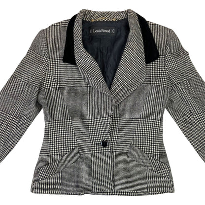 Vintage 90s Black White Louis Feraud Dogtooth Patterned Button Up Blazer M 12/14