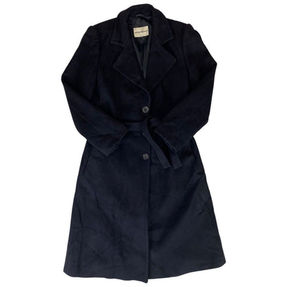 Vintage 00s Black Blue Felted Wool Belted Emporio Armani Princess Coat M 10 12
