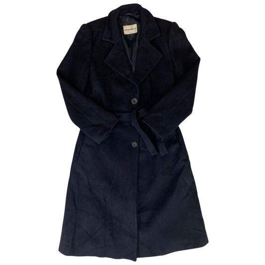 Vintage 00s Black Blue Felted Wool Belted Emporio Armani Princess Coat M 10 12