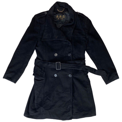 Vintage 00s Black Double-Breasted Belted Barbour Women's Swing Coat M 12