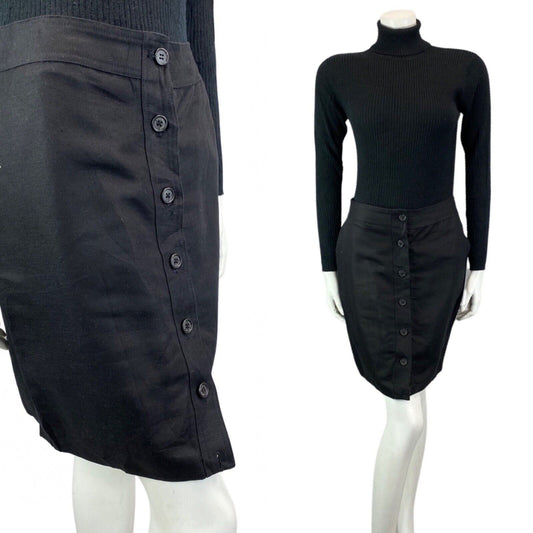 Vintage 00s Y2K Black Cotton Ralph Lauren Designer Fitted Short Skirt 10 12