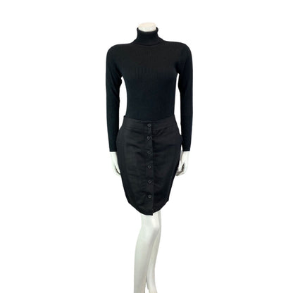 Vintage 00s Y2K Black Cotton Ralph Lauren Designer Fitted Short Skirt 10 12