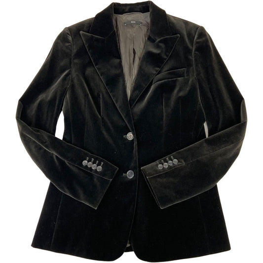 Vintage 90s Black Hugo Boss Velvet Button Up Fitted Blazer M 12/14