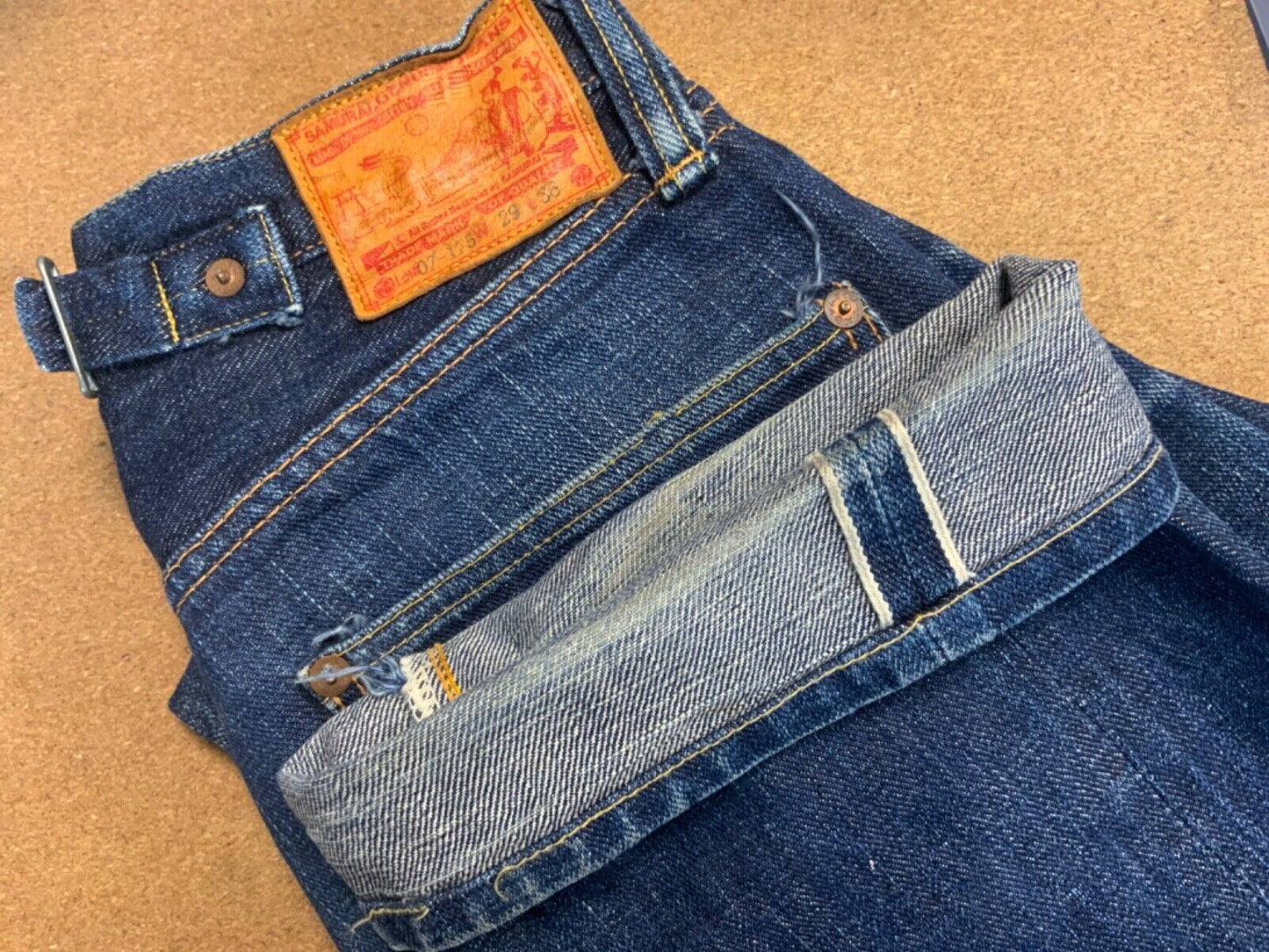 VTG SAMURAI JAPANESE RAW SELVEDGE DENIM CINCH BACK 1930S REPLICA JEANS 27W 32L