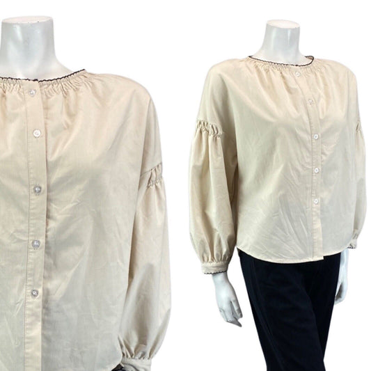 VINTAGE 90S 00S CREAM JULIETTE SLEEVE BOHO FOLK PRARIE BLOUSE 12 14 M
