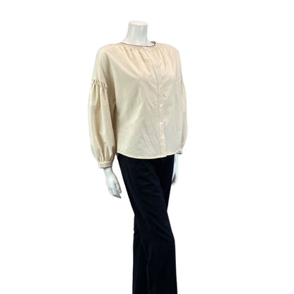 VINTAGE 90S 00S CREAM JULIETTE SLEEVE BOHO FOLK PRARIE BLOUSE 12 14 M