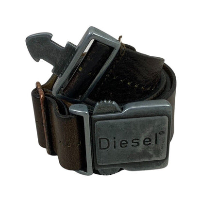 Vintage 90s 00s Brown Diesel Engraved Embossed Leather Branded Chunky Belt M