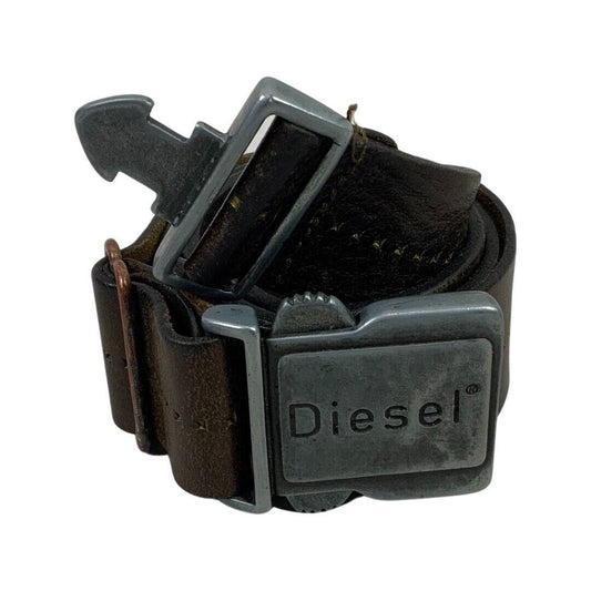 Vintage 90s 00s Brown Diesel Engraved Embossed Leather Branded Chunky Belt M