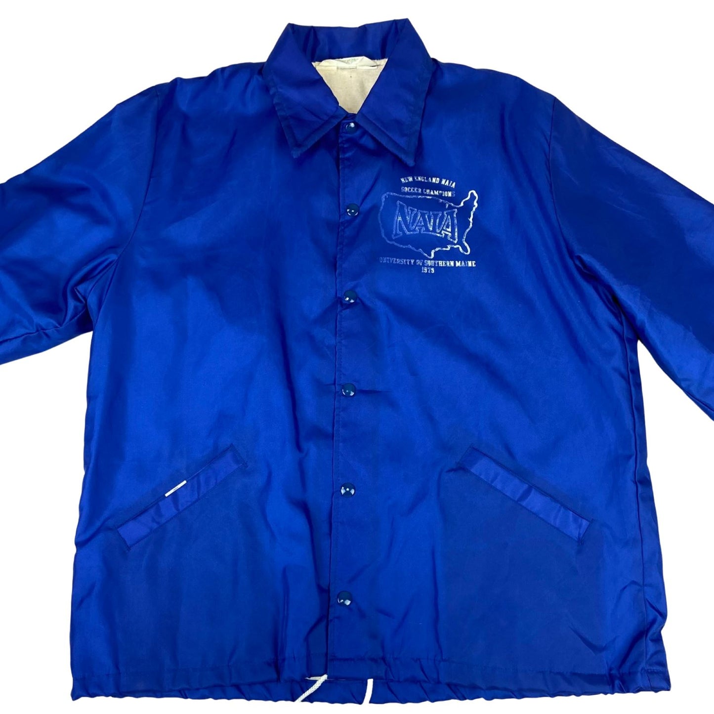 VTG 1979 USA NEFF NEW ENGLAND SOCCER CHAMPS LINED WINDBREAKER JACKET 44” L