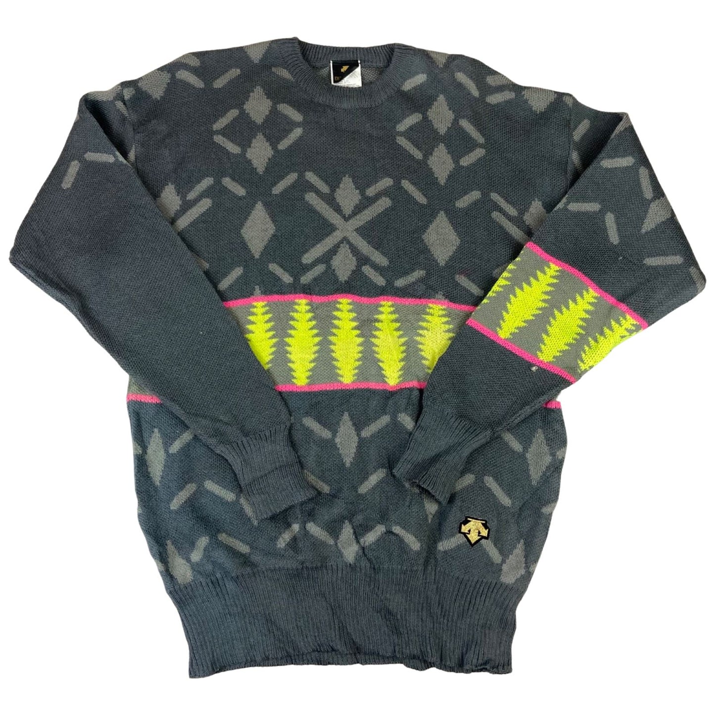VTG 90S DESCENTE GRAPHIC KNIT SKI JUMPER SWEATER GEOMETRIC L 42”