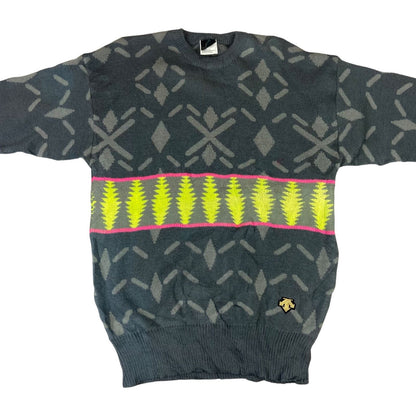 VTG 90S DESCENTE GRAPHIC KNIT SKI JUMPER SWEATER GEOMETRIC L 42”