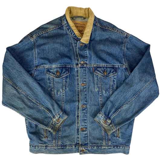 VTG USA 90s STONEWASH BLUE LEVIS 75557 RED TAB TYPE3 TRUCKER DENIM JACKET 48” XL