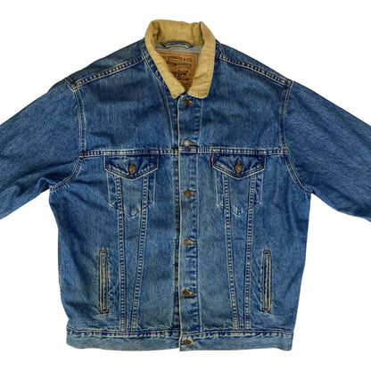 VTG USA 90s STONEWASH BLUE LEVIS 75557 RED TAB TYPE3 TRUCKER DENIM JACKET 48” XL