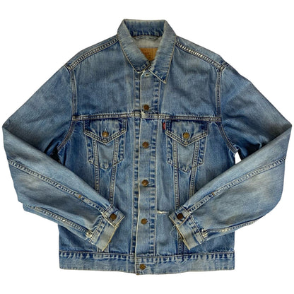 VTG 90s FADED BLUE DISTRESSED LEVIS RED TAB TYPE 3 TRUCKER DENIM JACKET 41” M