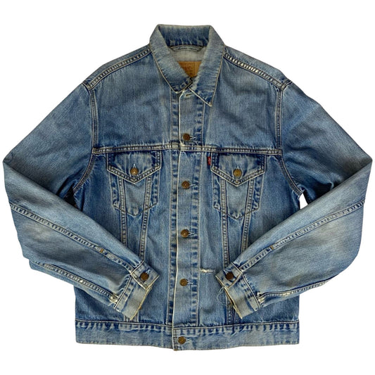 VTG 90s FADED BLUE DISTRESSED LEVIS RED TAB TYPE 3 TRUCKER DENIM JACKET 41” M