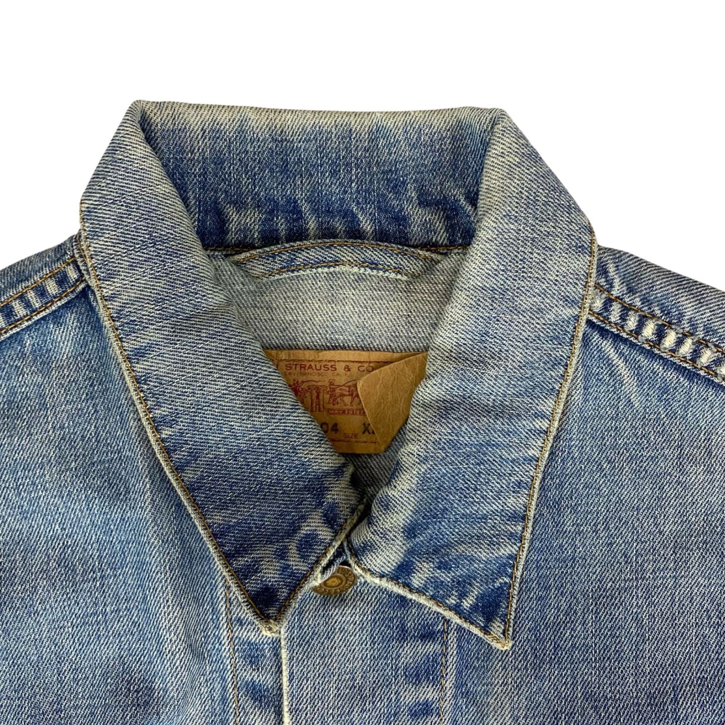 VTG 90s FADED BLUE DISTRESSED LEVIS RED TAB TYPE 3 TRUCKER DENIM JACKET 41” M