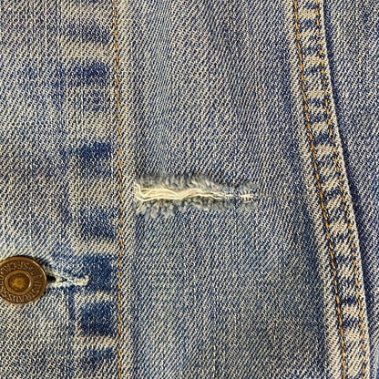 VTG 90s FADED BLUE DISTRESSED LEVIS RED TAB TYPE 3 TRUCKER DENIM JACKET 41” M