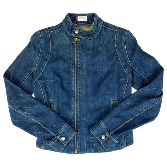 VTG 90s LEVIS INDIGO ENGINEERED GIRLS DENIM BIKER JACKET ROCKABILLY 30” CHEST XS