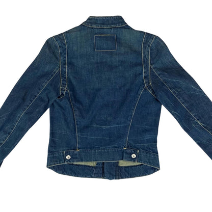 VTG 90s LEVIS INDIGO ENGINEERED GIRLS DENIM BIKER JACKET ROCKABILLY 30” CHEST XS