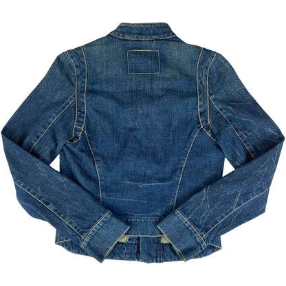 VTG 90s LEVIS INDIGO ENGINEERED GIRLS DENIM BIKER JACKET ROCKABILLY 30” CHEST XS