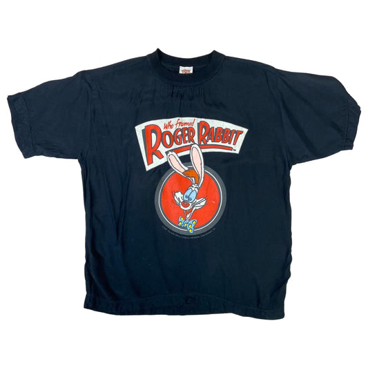 Vintage 1987 Black Who Framed Roger Rabbit Graphic Print T-Shirt Small