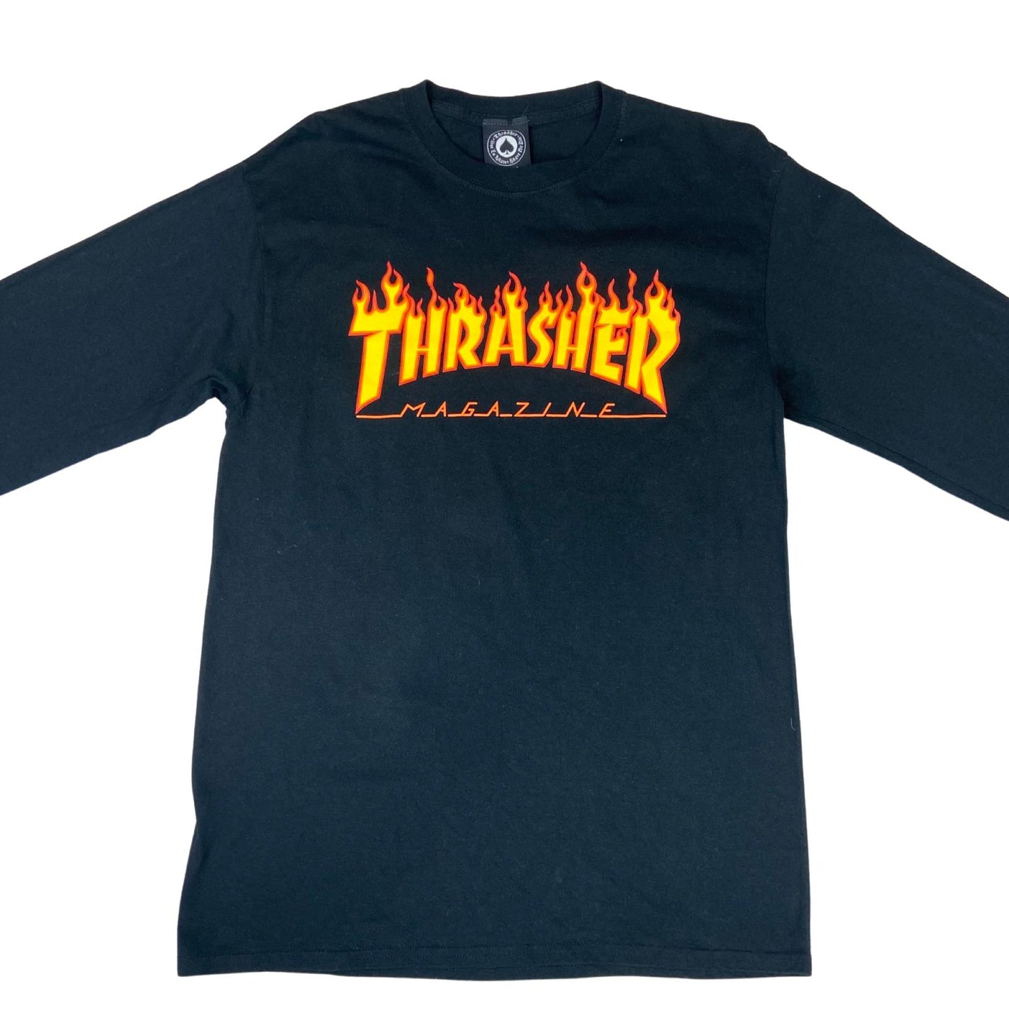 Y2K Black Thrasher Magazine Flaming Logo Skateboarding Long-Sleeve Tee Medium