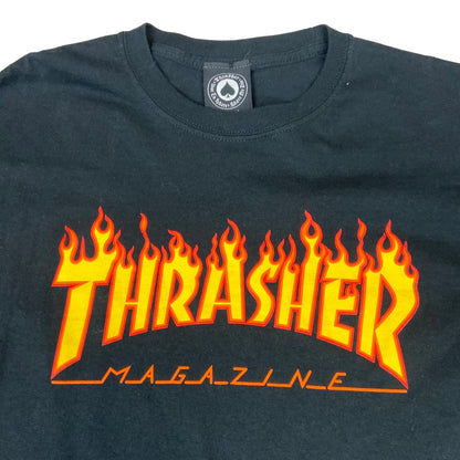 Y2K Black Thrasher Magazine Flaming Logo Skateboarding Long-Sleeve Tee Medium