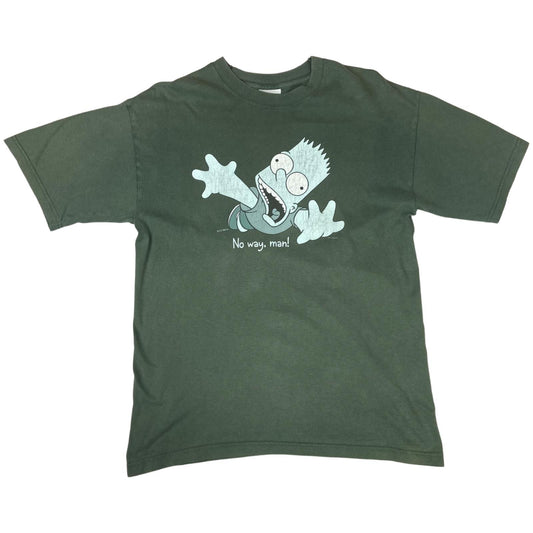 Vintage 2000 Khaki Green The Simpsons Bart Simpson 'No Way, Man!' Graphic Tee M