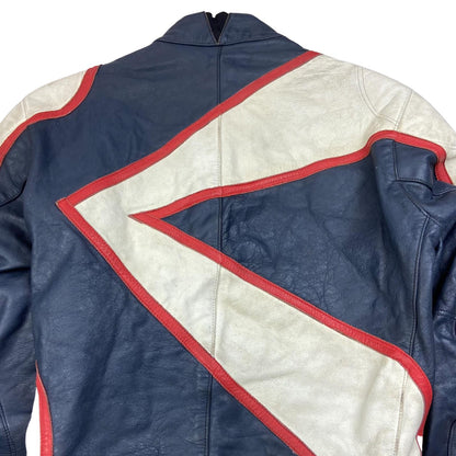 VTG 80s IXS LEATHER BIKER JACKET  ZIP MOTORCYCLE RACING ROCKER 34” XS