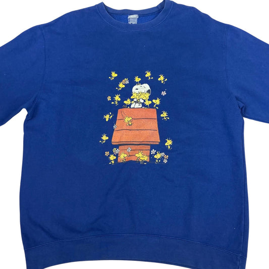 Vintage 80s Blue Peanuts Snoppy Printed Graphic Sweatshirt Jumper Pullover XL