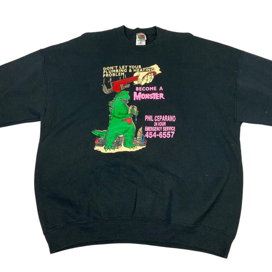 Vintage 90s 00s Black Printed Graphic Workwear Sweatshirt Jumper Pullover XXL