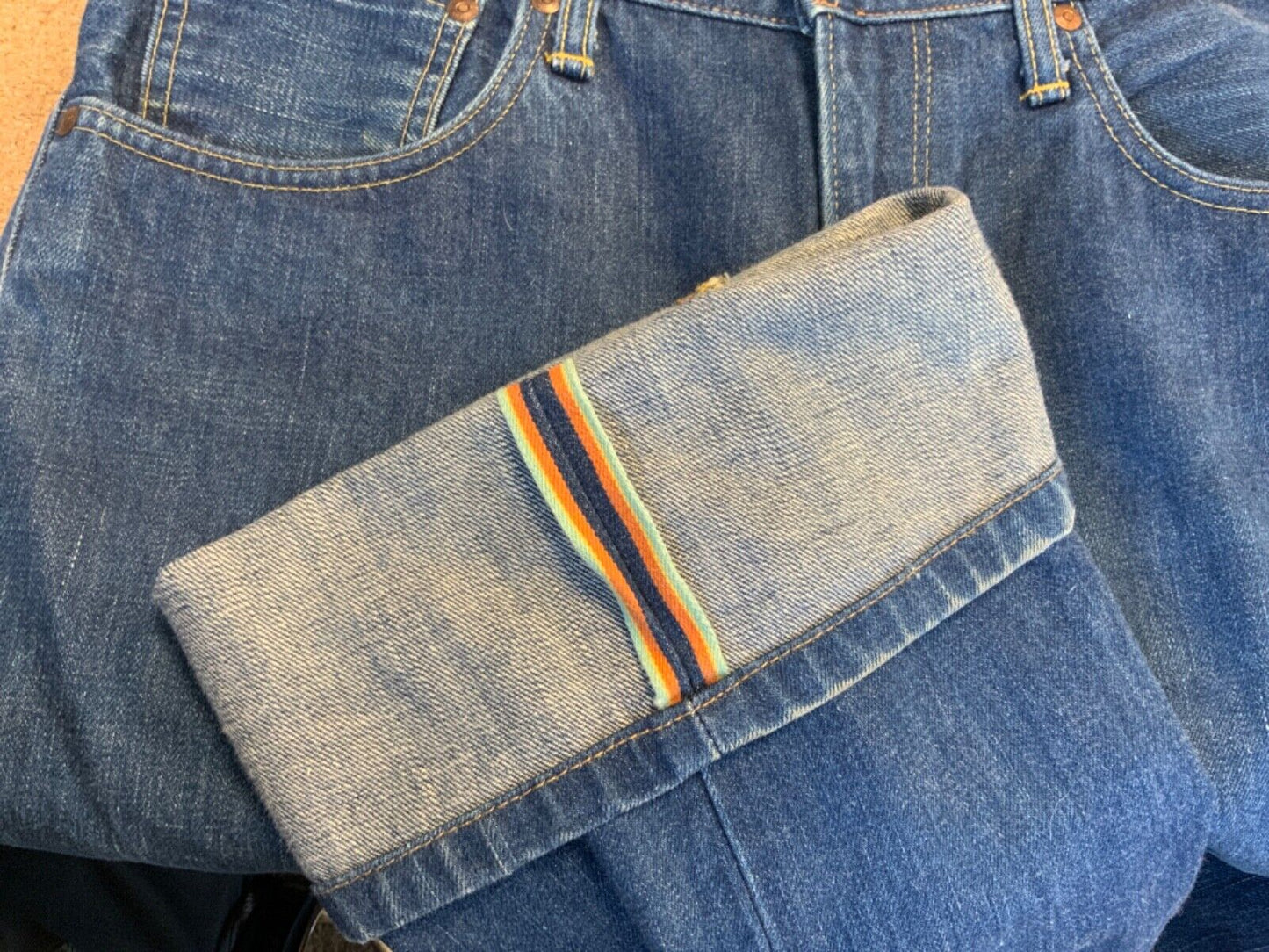 EDWIN JAPANESE ORANGE SELVEDGE RAW DENIM JEANS STRAIGHT LOOSE ROCKABILLY 33W 31L