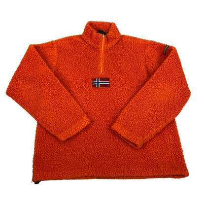 Vintage 00s Orange Napapijri Fleece Quater Zip Pullover Jumper Sweater L