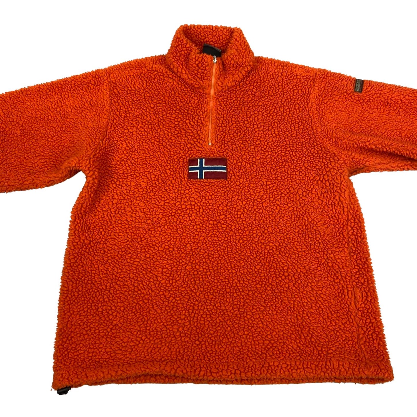 Vintage 00s Orange Napapijri Fleece Quater Zip Pullover Jumper Sweater L