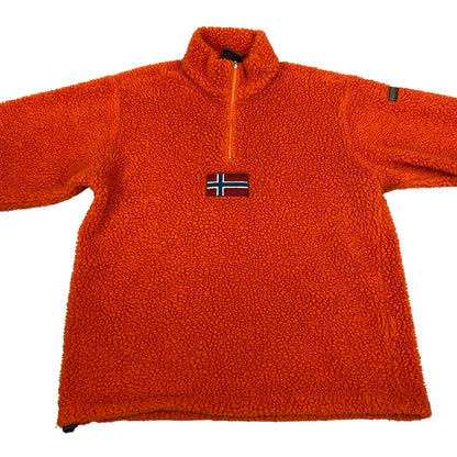 Vintage 00s Orange Napapijri Fleece Quater Zip Pullover Jumper Sweater L