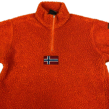 Vintage 00s Orange Napapijri Fleece Quater Zip Pullover Jumper Sweater L
