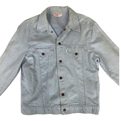 VTG 70s SKY BLUE LEVIS WHITE TAB TYPE 3 TRUCKER JACKET LIGHT DENIM MOD 40” M