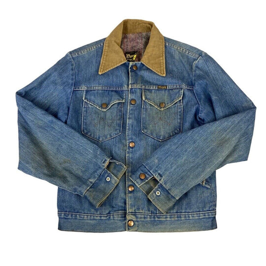 VTG EARLY 70s USA WRANGLER WOOL BLANKET LINED DENIM CHORE JACKET ROCKABILLY 38 S