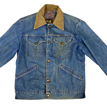VTG EARLY 70s USA WRANGLER WOOL BLANKET LINED DENIM CHORE JACKET ROCKABILLY 38 S