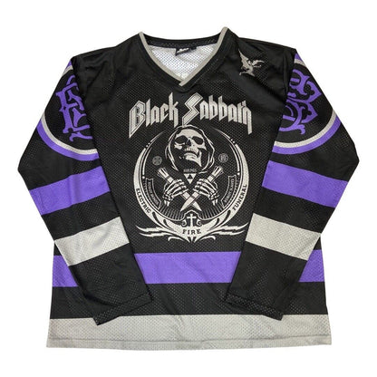 2018 Black, Purple & Grey Black Sabbath War Pigs Birmingham Hockey Jersey XL